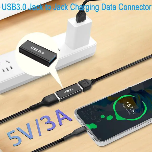 Alt view image 4 of 6 - Vszerda USB3.0 Female to USB3.0 Female Adapter Coupler USB3.0 Jack to Jack Charging Data Connector Extender Socket 5Gbps/10Gbps 5V/3A, Al Alloy Shell, for Laptop Tablet USB Drive, 2Pcs