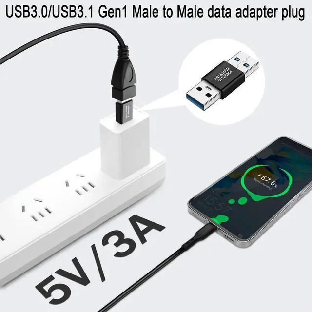 Alt view image 3 of 6 - Vszerda USB3.0 Male to Male 180 Degree Adapter Extender 5Gbps USB3.0 USB3.1 Gen1 Plug to Plug Data Charging Reverse Angle Connector 5V/3A, Al Shell, for Extension USB PC Laptop Tablet PC,2Pcs