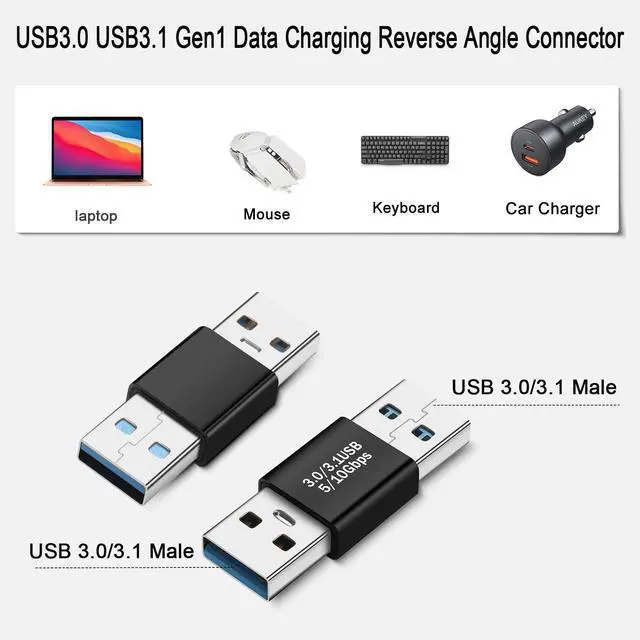 Alt view image 6 of 6 - Vszerda USB3.0 Male to Male 180 Degree Adapter Extender 5Gbps USB3.0 USB3.1 Gen1 Plug to Plug Data Charging Reverse Angle Connector 5V/3A, Al Shell, for Extension USB PC Laptop Tablet PC,2Pcs