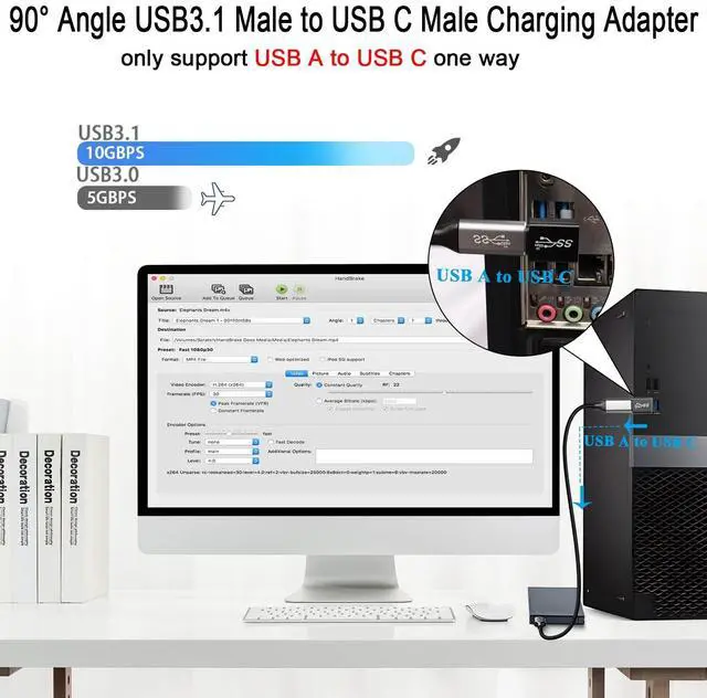 Alt view image 2 of 6 - Vszerda 90° Angle USB3.1 Male to USB C Male Charging Adapter 10Gbps USB3.1 to USB C Data Connector Right Angle Plug QC60W/PD15W (only A to C), for Wall Charger Phone Laptop,4Pcs (Positive Bend/Down)