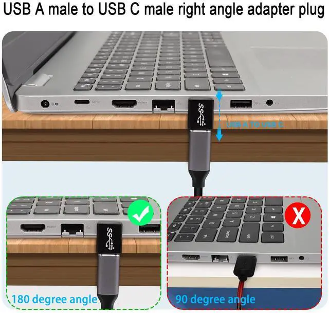 Alt view image 5 of 6 - Vszerda 90° Angle USB3.1 Male to USB C Male Charging Adapter 10Gbps USB3.1 to USB C Data Connector Right Angle Plug QC60W/PD15W (only A to C), for Wall Charger Phone Laptop,4Pcs (Positive Bend/Down)