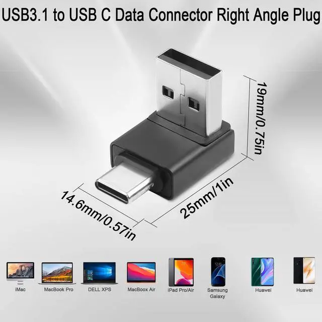 Alt view image 6 of 6 - Vszerda 90° Angle USB3.1 Male to USB C Male Charging Adapter 10Gbps USB3.1 to USB C Data Connector Right Angle Plug QC60W/PD15W (only A to C), for Wall Charger Phone Laptop,4Pcs (Positive Bend/Down)