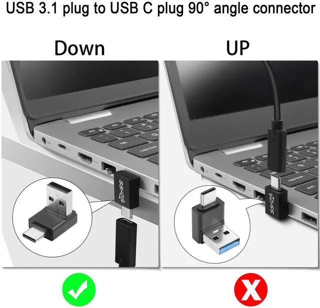 Alt view image 3 of 6 - Vszerda 90° Angle USB3.1 Male to USB C Male Charging Adapter 10Gbps USB3.1 to USB C Data Connector Right Angle Plug QC60W/PD15W (only A to C), for Wall Charger Phone Laptop,4Pcs (Positive Bend/Down)