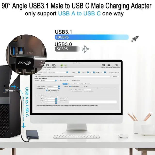 Alt view image 2 of 6 - Vszerda 90° Angle USB3.1 Male to USB C Male Charging Adapter 10Gbps USB3.1 to USB C Data Connector Right Angle Plug QC60W/PD15W (only A to C), for Wall Charger Phone Laptop,4Pcs (Positive Bend/Up)
