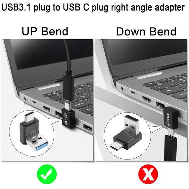 Alt view image 3 of 6 - Vszerda 90° Angle USB3.1 Male to USB C Male Charging Adapter 10Gbps USB3.1 to USB C Data Connector Right Angle Plug QC60W/PD15W (only A to C), for Wall Charger Phone Laptop,4Pcs (Positive Bend/Up)