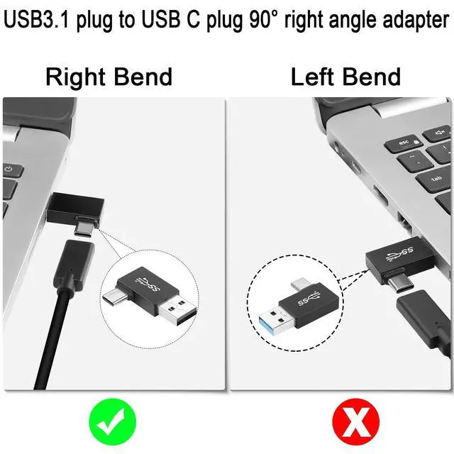 Alt view image 3 of 6 - Vszerda USB3.1 Male to USB C Male 90° Angle Data Adapter 10Gbps USB3.1 Plug to USB C Plug Right Angle Charging Connector QC60W/PD15W (only A to C), for Laptop PC Wall Charger,4Pcs (Right Bend)