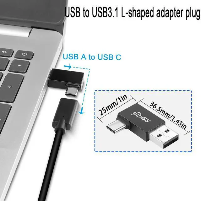 Alt view image 6 of 6 - Vszerda USB3.1 Male to USB C Male 90° Angle Data Adapter 10Gbps USB3.1 Plug to USB C Plug Right Angle Charging Connector QC60W/PD15W (only A to C), for Laptop PC Wall Charger,4Pcs (Right Bend)