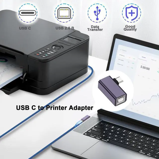 Alt view image 3 of 7 - Vszerda USB C Male to USB B Female 90° Angle Print Connector USB C Plug to MIDI Jack Electronic Instrument Right Angle Adapter 480Mbps 20W Charging,Al Hull,for Electronic Piano Printer Scanner,2Pcs