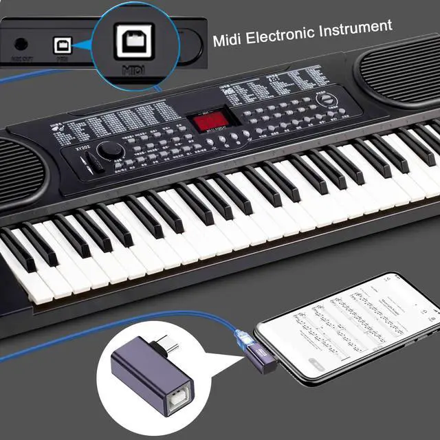 Alt view image 4 of 7 - Vszerda USB C Male to USB B Female 90° Angle Print Connector USB C Plug to MIDI Jack Electronic Instrument Right Angle Adapter 480Mbps 20W Charging,Al Hull,for Electronic Piano Printer Scanner,2Pcs