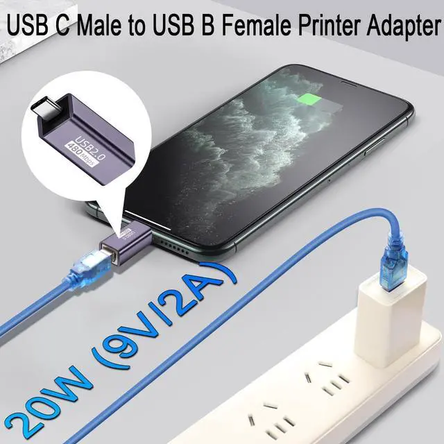 Alt view image 6 of 7 - Vszerda USB C Male to USB B Female Printer Adapter Type C Plug to MIDI Jack Electronic Musical Connector 480Mbps 20W 9V2A Charging,Al Case,for Phone Laptop Printer Electronic Pianos/Drum, 2Pcs