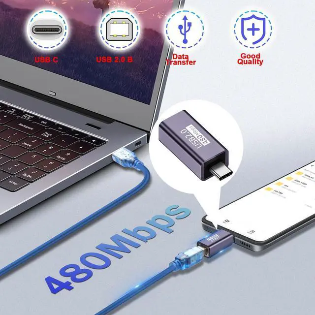 Alt view image 5 of 7 - Vszerda USB C Male to USB B Female Printer Adapter Type C Plug to MIDI Jack Electronic Musical Connector 480Mbps 20W 9V2A Charging,Al Case,for Phone Laptop Printer Electronic Pianos/Drum, 2Pcs