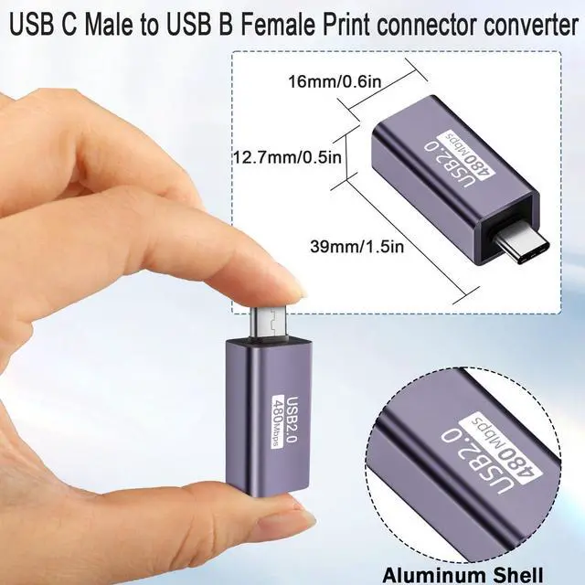 Alt view image 7 of 7 - Vszerda USB C Male to USB B Female Printer Adapter Type C Plug to MIDI Jack Electronic Musical Connector 480Mbps 20W 9V2A Charging,Al Case,for Phone Laptop Printer Electronic Pianos/Drum, 2Pcs