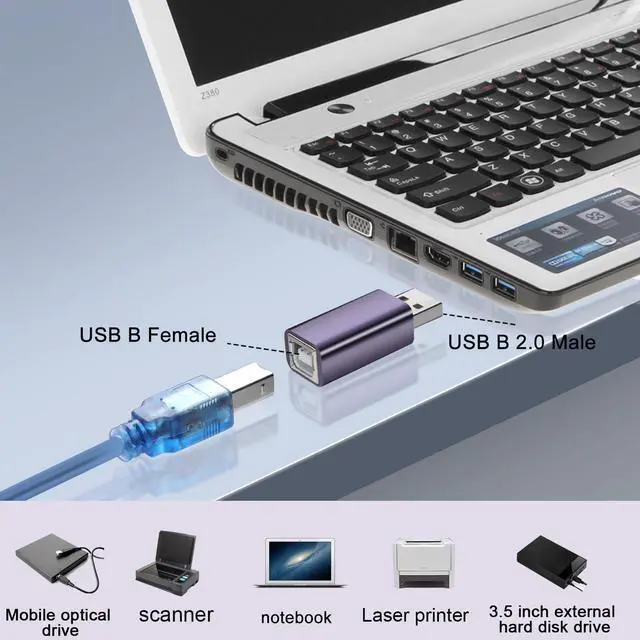 Alt view image 2 of 7 - Vszerda USB2.0 Male to USB B Female Print Adapter USB Plug to MIDI Socket Electronic Instrument Connector Converter 480Mbps 7W Charging, Al case, for Printer Scanner Electronic Piano/Drum, 2Pcs
