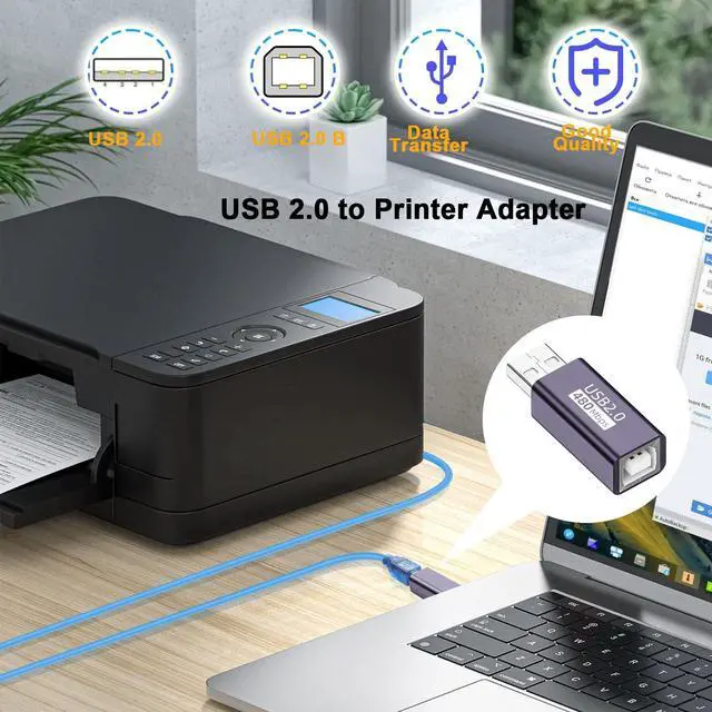 Alt view image 3 of 7 - Vszerda USB2.0 Male to USB B Female Print Adapter USB Plug to MIDI Socket Electronic Instrument Connector Converter 480Mbps 7W Charging, Al case, for Printer Scanner Electronic Piano/Drum, 2Pcs