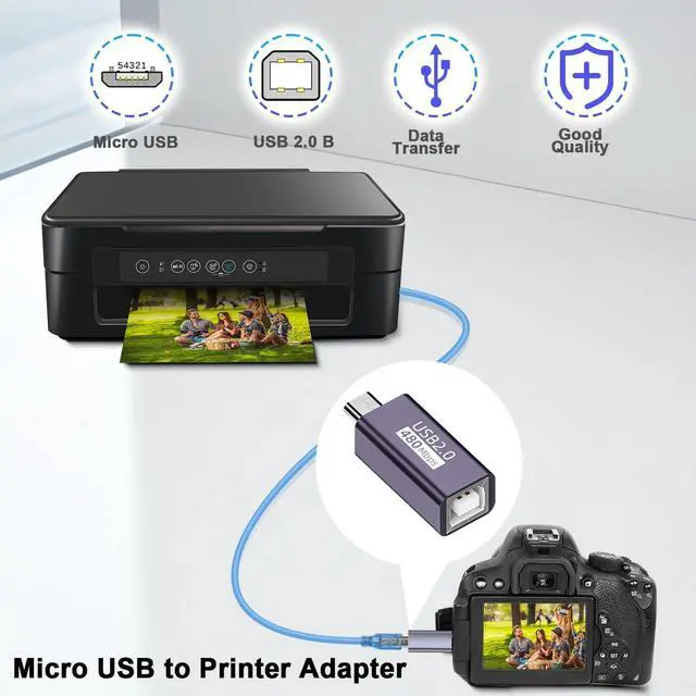 Alt view image 3 of 7 - Vszerda Micro USB Male to USB B Female Printer Connector Micro USB Plug to MIDI Jack Electronic Instrument Adapter 480Mbps 7W Charging, Al Housing, for Electronic Piano/Drum Printer Scanner, 2Pcs