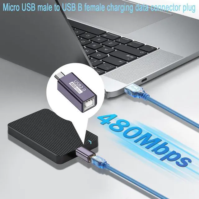 Alt view image 5 of 7 - Vszerda Micro USB Male to USB B Female Printer Connector Micro USB Plug to MIDI Jack Electronic Instrument Adapter 480Mbps 7W Charging, Al Housing, for Electronic Piano/Drum Printer Scanner, 2Pcs