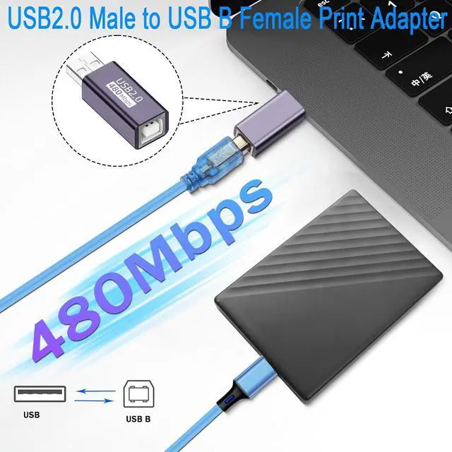 Alt view image 5 of 7 - Vszerda USB2.0 Male to USB B Female Print Adapter USB Plug to MIDI Socket Electronic Instrument Connector Converter 480Mbps 7W Charging, Al case, for Printer Scanner Electronic Piano/Drum, 2Pcs