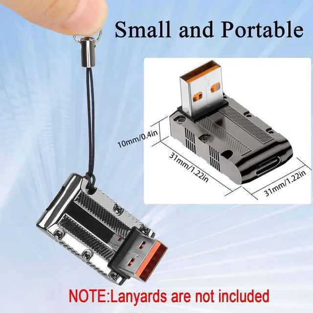 Alt view image 6 of 7 - Vszerda Metal Mecha Model USB3.1 to USB C 90° Angle Adapter 10Gbps 120W USB3.1 Male to USB C Female Right Angle Data Connector, LED Light, for Wall Charger PC Laptop, Positive Bend (C Port Down)