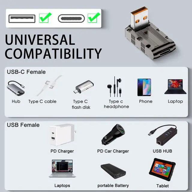 Alt view image 7 of 7 - Vszerda Metal Mecha Model USB3.1 to USB C 90° Angle Adapter 10Gbps 120W USB3.1 Male to USB C Female Right Angle Data Connector, LED Light, for Wall Charger PC Laptop, Positive Bend (C Port Down)