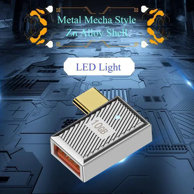 Alt view image 5 of 7 - Vszerda 10Gbps USB C to USB3.1 90° Angle OTG Adapter 120W Type C Male to USB3.1 Female Right Angle Charger Data Connector, Zn Alloy/LED Light, for Phone Laptop Tablet, Silvery/Side Bend, 2Pcs