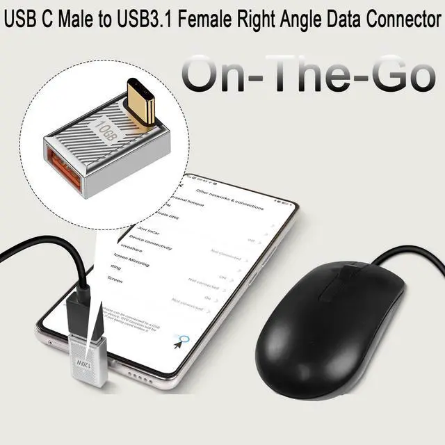 Alt view image 3 of 7 - Vszerda 120W 90° Angle USB C to USB3.1 OTG Adapter 10Gbps USB C Male to USB3.1 Female Right Angle Data Connector 24V5A Charging/Zn Alloy/LED, for Phone Tablet Steam Deck, Silver/Positive Bend, 2Pcs