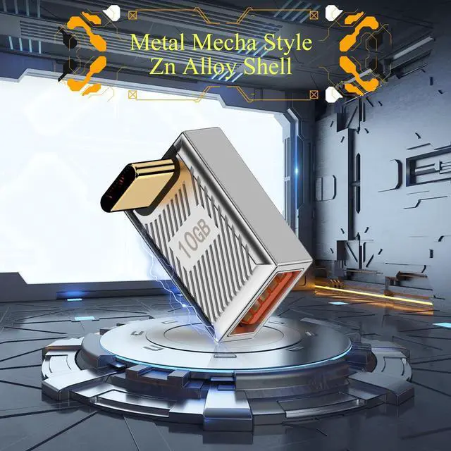 Alt view image 6 of 7 - Vszerda 120W 90° Angle USB C to USB3.1 OTG Adapter 10Gbps USB C Male to USB3.1 Female Right Angle Data Connector 24V5A Charging/Zn Alloy/LED, for Phone Tablet Steam Deck, Silver/Positive Bend, 2Pcs