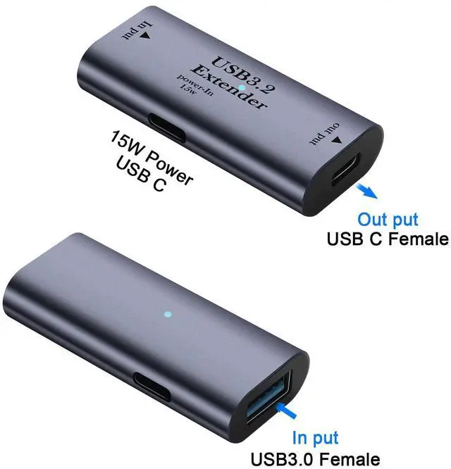 Alt view image 2 of 7 - Vszerda 5Gbps USB3.2 to USB C Charging Data Extender Adapter Conversion Extension 10m/32.8ft USB3.2 Input to USB C Output Long Distance Signal Amplification Connector 5V/3A, USB C 15W Power Port