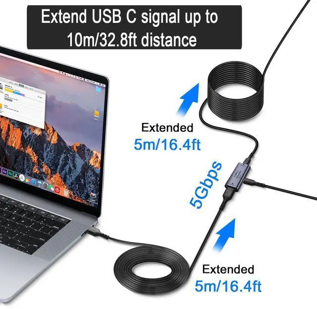 Alt view image 3 of 7 - Vszerda 5Gbps USB3.2 to USB C Charging Data Extender Adapter Conversion Extension 10m/32.8ft USB3.2 Input to USB C Output Long Distance Signal Amplification Connector 5V/3A, USB C 15W Power Port