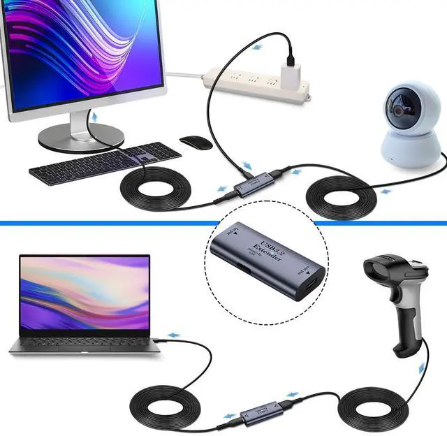 Alt view image 4 of 7 - Vszerda 5Gbps USB3.2 to USB C Charging Data Extender Adapter Conversion Extension 10m/32.8ft USB3.2 Input to USB C Output Long Distance Signal Amplification Connector 5V/3A, USB C 15W Power Port