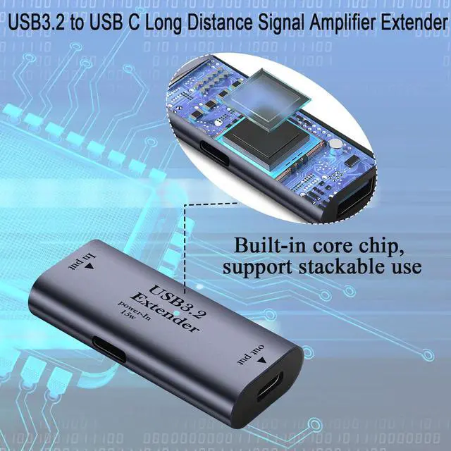 Alt view image 5 of 7 - Vszerda 5Gbps USB3.2 to USB C Charging Data Extender Adapter Conversion Extension 10m/32.8ft USB3.2 Input to USB C Output Long Distance Signal Amplification Connector 5V/3A, USB C 15W Power Port