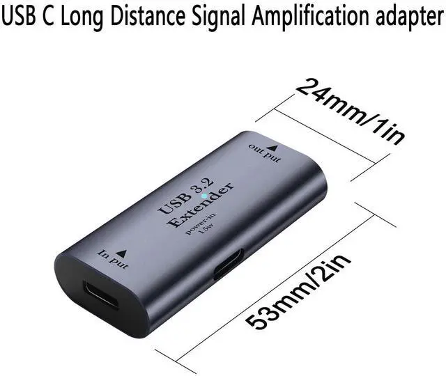 Alt view image 6 of 7 - Vszerda USB C Signal Amplifier Extender Adapter Extension 10m/32.8ft USB C 3.2 Long Distance Charging Data Connector 5Gbps 5V/3A, Built-in Chip/LED/Al Alloy Shell, with USB C 15W Power Port