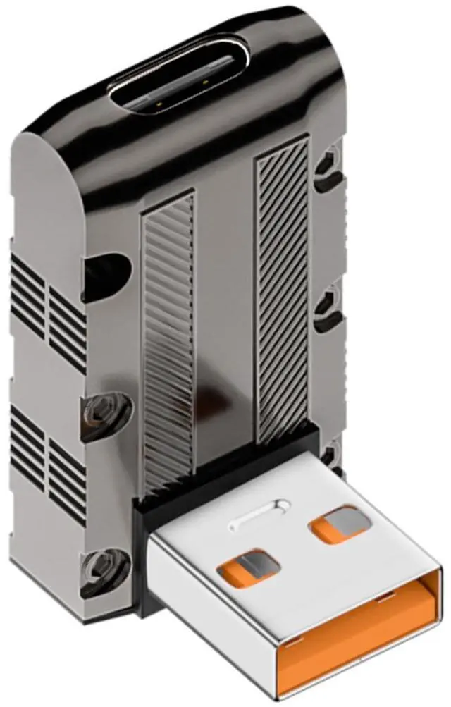 Main image of Vszerda 10Gbps 120W USB3.1 to USB C 90° Angle Adapter Metal Mech Style USB3.1 Male to Type C Female Right Angle Connector, LED/Hanging Hole, for Laptop PC Wall Charger, Positive Bend (C Port up)