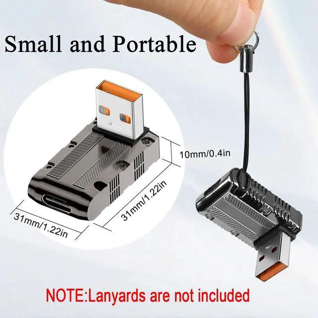 Alt view image 7 of 7 - Vszerda 10Gbps 120W USB3.1 to USB C 90° Angle Adapter Metal Mech Style USB3.1 Male to Type C Female Right Angle Connector, LED/Hanging Hole, for Laptop PC Wall Charger, Positive Bend (C Port up)