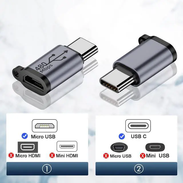 Alt view image 2 of 7 - Vszerda USB C Male to Micro USB Female Adapter USB C Plug to Micro USB Jack Data Connector,Support 18W 9V/2A Charge, Al Alloy/Hanging Hole, Charging or Data Transfer for Type C Device, 2Pcs