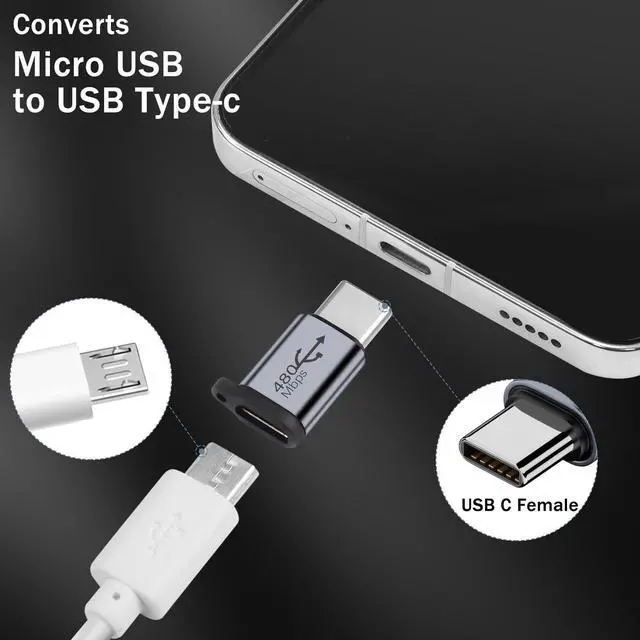 Alt view image 5 of 7 - Vszerda USB C Male to Micro USB Female Adapter USB C Plug to Micro USB Jack Data Connector,Support 18W 9V/2A Charge, Al Alloy/Hanging Hole, Charging or Data Transfer for Type C Device, 2Pcs