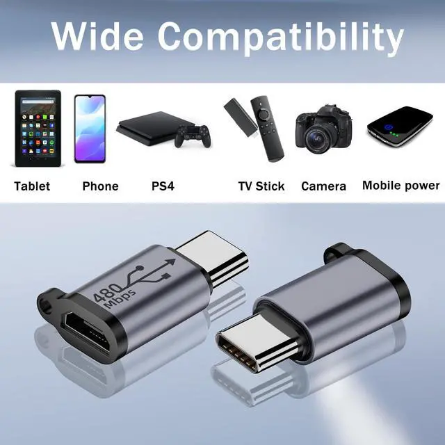 Alt view image 7 of 7 - Vszerda USB C Male to Micro USB Female Adapter USB C Plug to Micro USB Jack Data Connector,Support 18W 9V/2A Charge, Al Alloy/Hanging Hole, Charging or Data Transfer for Type C Device, 2Pcs