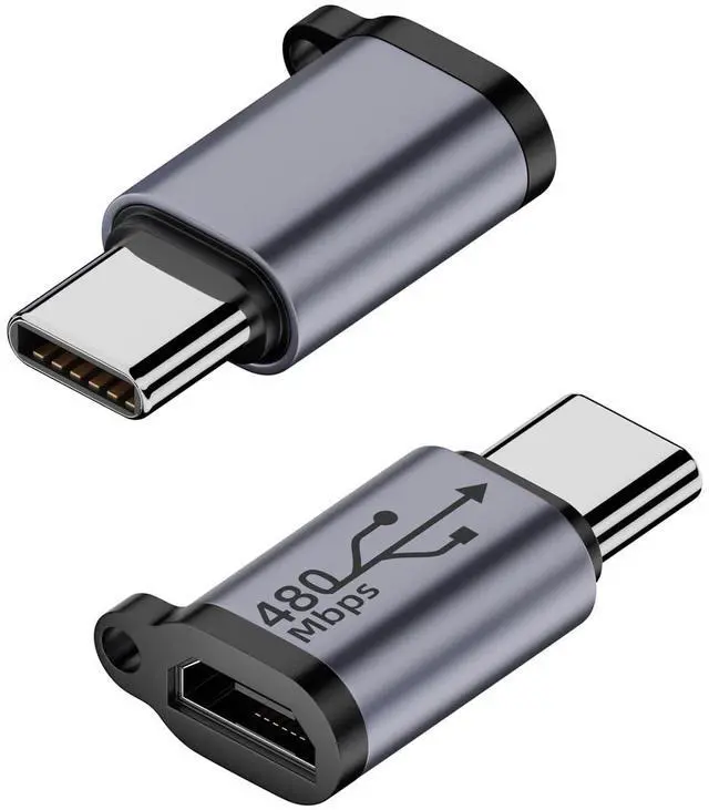 Main image of Vszerda USB C Male to Micro USB Female Adapter USB C Plug to Micro USB Jack Data Connector,Support 18W 9V/2A Charge, Al Alloy/Hanging Hole, Charging or Data Transfer for Type C Device, 2Pcs