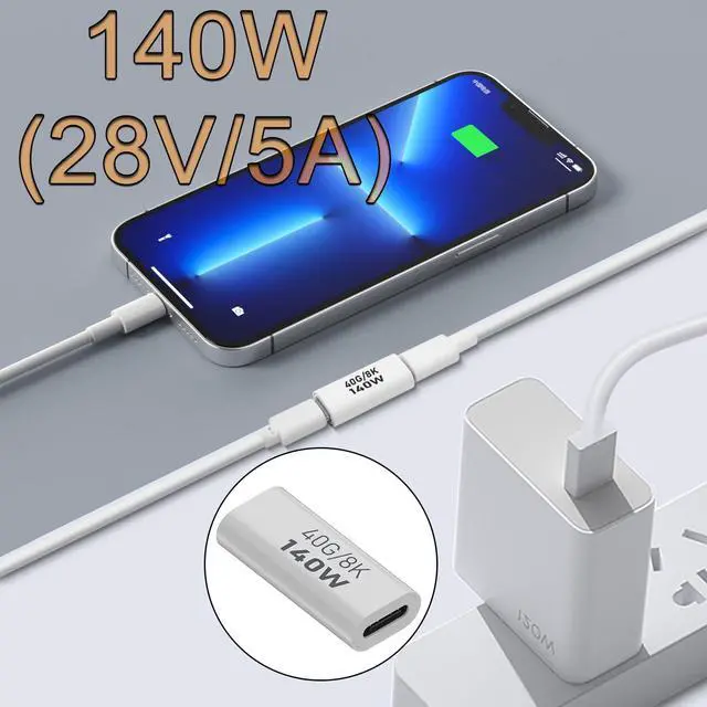 Alt view image 3 of 7 - Vszerda 140W USB4.0 C Female to Female Data Adapter Coupler 40Gbps USB4.0 Type C Jack to Jack Charging Connector Extender PD140W/8K@60Hz, Al Hull, for Thunderbolt 3 iPhone 15 Steam Deck, 2Pcs