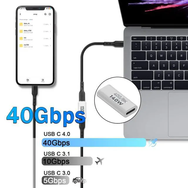 Alt view image 4 of 7 - Vszerda 140W USB4.0 C Female to Female Data Adapter Coupler 40Gbps USB4.0 Type C Jack to Jack Charging Connector Extender PD140W/8K@60Hz, Al Hull, for Thunderbolt 3 iPhone 15 Steam Deck, 2Pcs