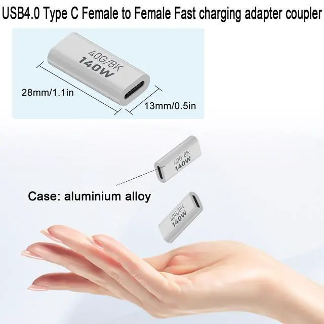 Alt view image 6 of 7 - Vszerda 140W USB4.0 C Female to Female Data Adapter Coupler 40Gbps USB4.0 Type C Jack to Jack Charging Connector Extender PD140W/8K@60Hz, Al Hull, for Thunderbolt 3 iPhone 15 Steam Deck, 2Pcs