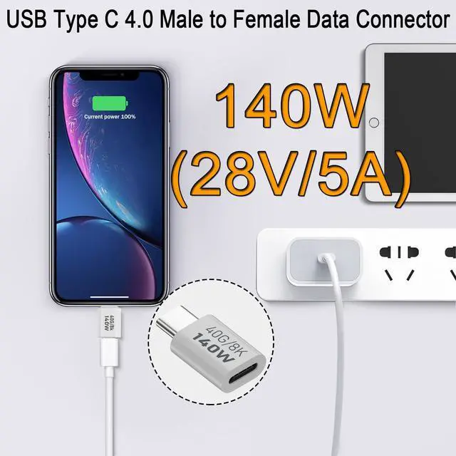 Alt view image 2 of 7 - Vszerda 140W USB C Adapter Extender 40Gbps USB Type C 4.0 Male to Female Data Connector, Support PD140W (28V5A)/8K@60Hz Cast Screen, Al Alloy Hull, for Thunderbolt 3 iPhone 15 Steam Deck, 2Pcs