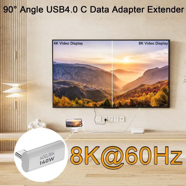 Alt view image 5 of 7 - Vszerda 90° Angle USB4.0 C Data Adapter Extender 140W 40Gbps Type C Male to Female Right Angle Charging Connector PD140W/8K@60Hz,Al Hull,for Thunderbolt 3 iPhone 15 Steam Deck,2Pcs (Vertical Bend)