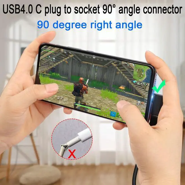 Alt view image 3 of 7 - Vszerda 240W USB4.0 C 90° Angle Adapter 40Gbps USB C 4.0 Male to Female L Shaped Angled Connector PD240W/50V Charging,8K Audio/Video Transfer,for Tablet Smartphone Steam Deck, 2Pcs(Side Bend)