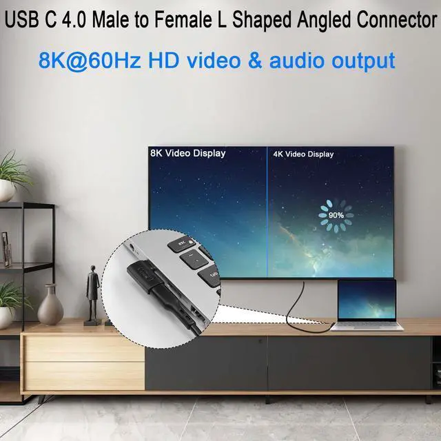 Alt view image 4 of 7 - Vszerda 240W USB4.0 C 90° Angle Adapter 40Gbps USB C 4.0 Male to Female L Shaped Angled Connector PD240W/50V Charging,8K Audio/Video Transfer,for Tablet Smartphone Steam Deck, 2Pcs(Side Bend)