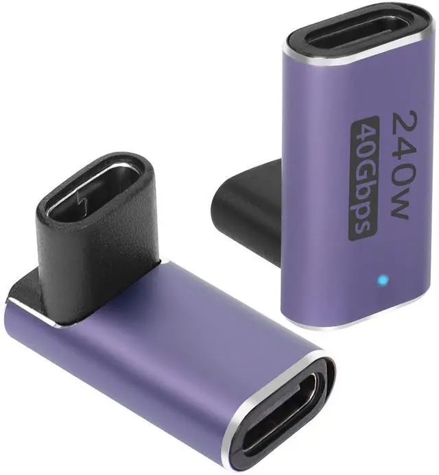 Main image of Vszerda USB4.0 C Female 90 Degree Angle Adapter Coupler 240W 40Gbps Type C 4.0 Female to Female Right Angle Connector Extender, LED Indicator 8K Audio/Video Transmission, 2Pcs(Front Bend F/F)