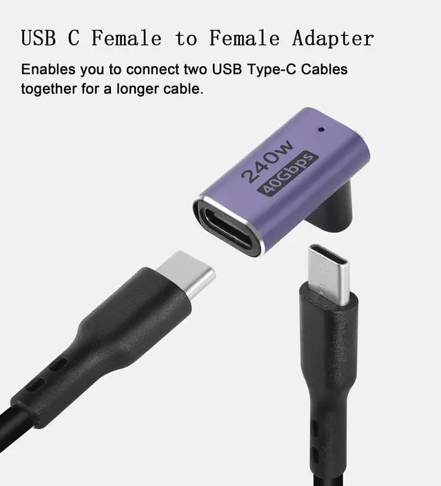 Alt view image 2 of 6 - Vszerda USB4.0 C Female 90 Degree Angle Adapter Coupler 240W 40Gbps Type C 4.0 Female to Female Right Angle Connector Extender, LED Indicator 8K Audio/Video Transmission, 2Pcs(Front Bend F/F)