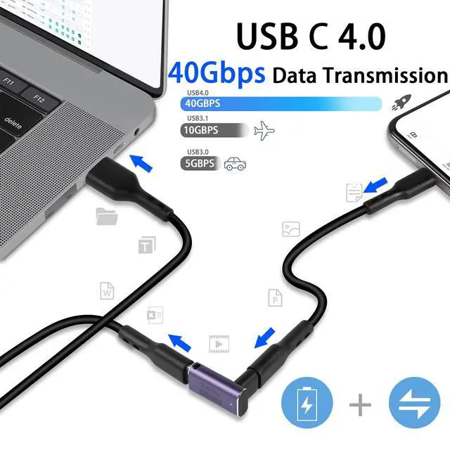 Alt view image 3 of 6 - Vszerda USB4.0 C Female 90 Degree Angle Adapter Coupler 240W 40Gbps Type C 4.0 Female to Female Right Angle Connector Extender, LED Indicator 8K Audio/Video Transmission, 2Pcs(Front Bend F/F)