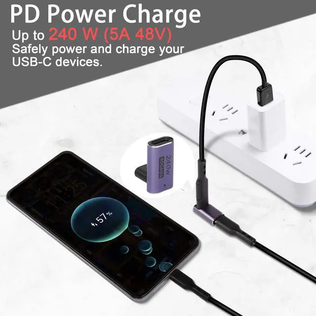 Alt view image 5 of 6 - Vszerda USB4.0 C Female 90 Degree Angle Adapter Coupler 240W 40Gbps Type C 4.0 Female to Female Right Angle Connector Extender, LED Indicator 8K Audio/Video Transmission, 2Pcs(Front Bend F/F)