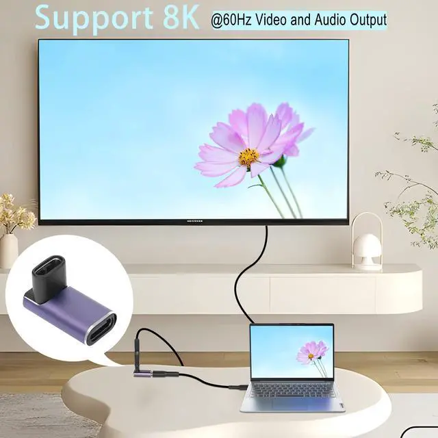 Alt view image 4 of 6 - Vszerda USB4.0 C Female 90 Degree Angle Adapter Coupler 240W 40Gbps Type C 4.0 Female to Female Right Angle Connector Extender, LED Indicator 8K Audio/Video Transmission, 2Pcs(Front Bend F/F)