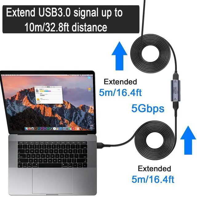 Alt view image 3 of 7 - Vszerda 5Gbps USB3.2 Signal Amplifier Extender Adapter Extension 10m/32.8ft USB3.2 Long Distance Charging Data Connector Coupler 5V/3A, Built-in Chip/LED/Al Alloy Shell, with 15W USB C Power Port